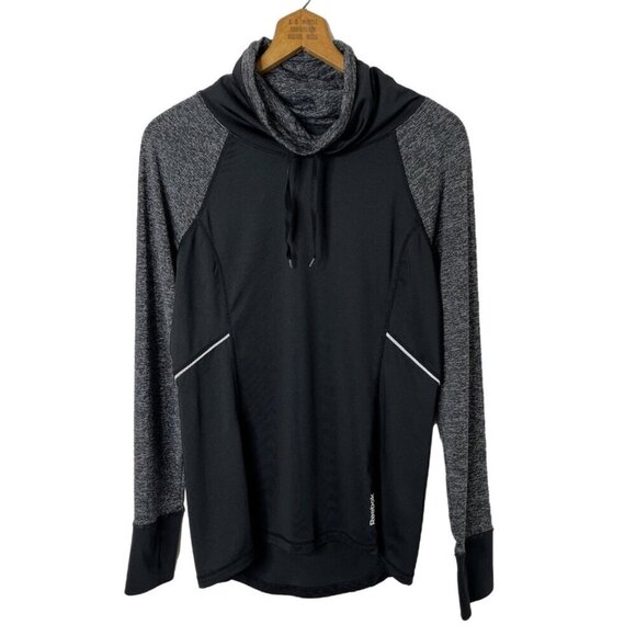 Reebok Women's Athletic Pullover Top M Black & Gray Funnel Cowl Neck Long Sleeve - Picture 1 of 9